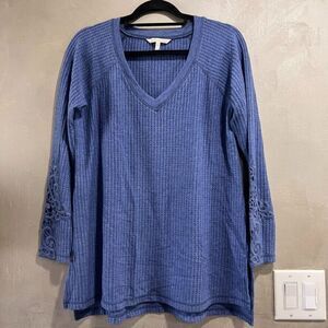 Soft Surroundings Cleo Top Blue Lace Crochet Sleeve Medium M NEW